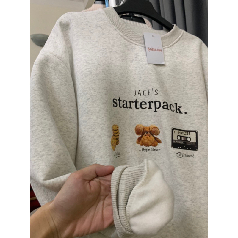ÁO SWEATER NỈ BÔNG NỮ ÁO DÀI TAY MÀU XÁM TIÊU “STARTERPACK” FORM RỘNG BO CHUN TRẺ TRUNG BASIC