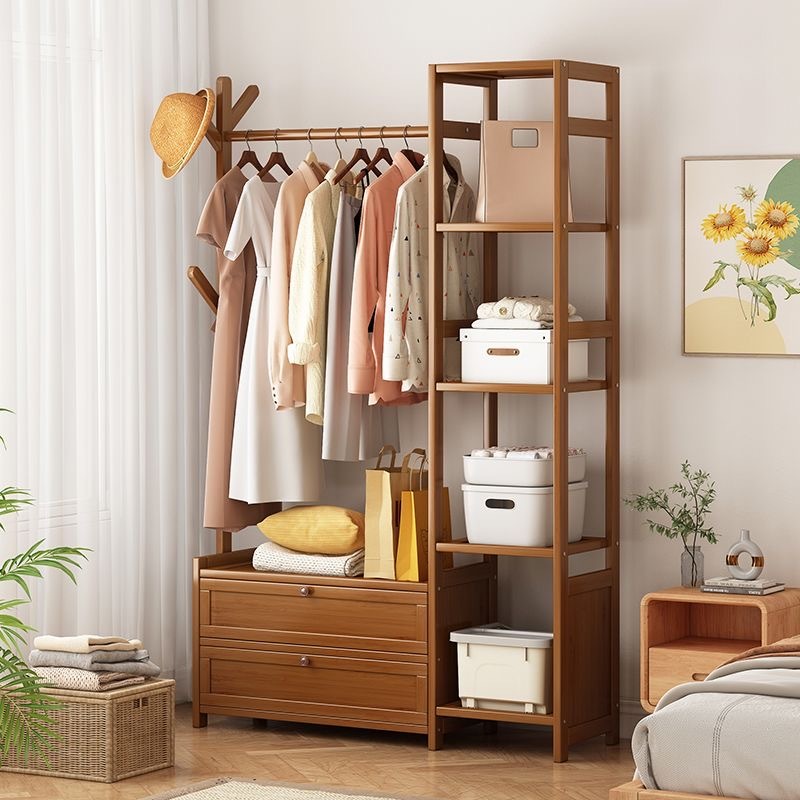 Kệ Treo Quần Áo 3 Trong 1, Giá Treo Quần Áo Đa Năng Tiện Dụng 5 Trong 1 Khung Tre Cao Cấp Kèm Hộc Để Đồ Tiện Lợi