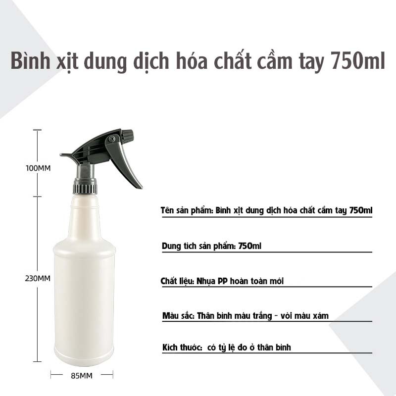 Bình xịt cầm tay pha dung dịch chăm sóc xe, bình xịt phun sương dùng xịt dung dịch hóa chất 750ml