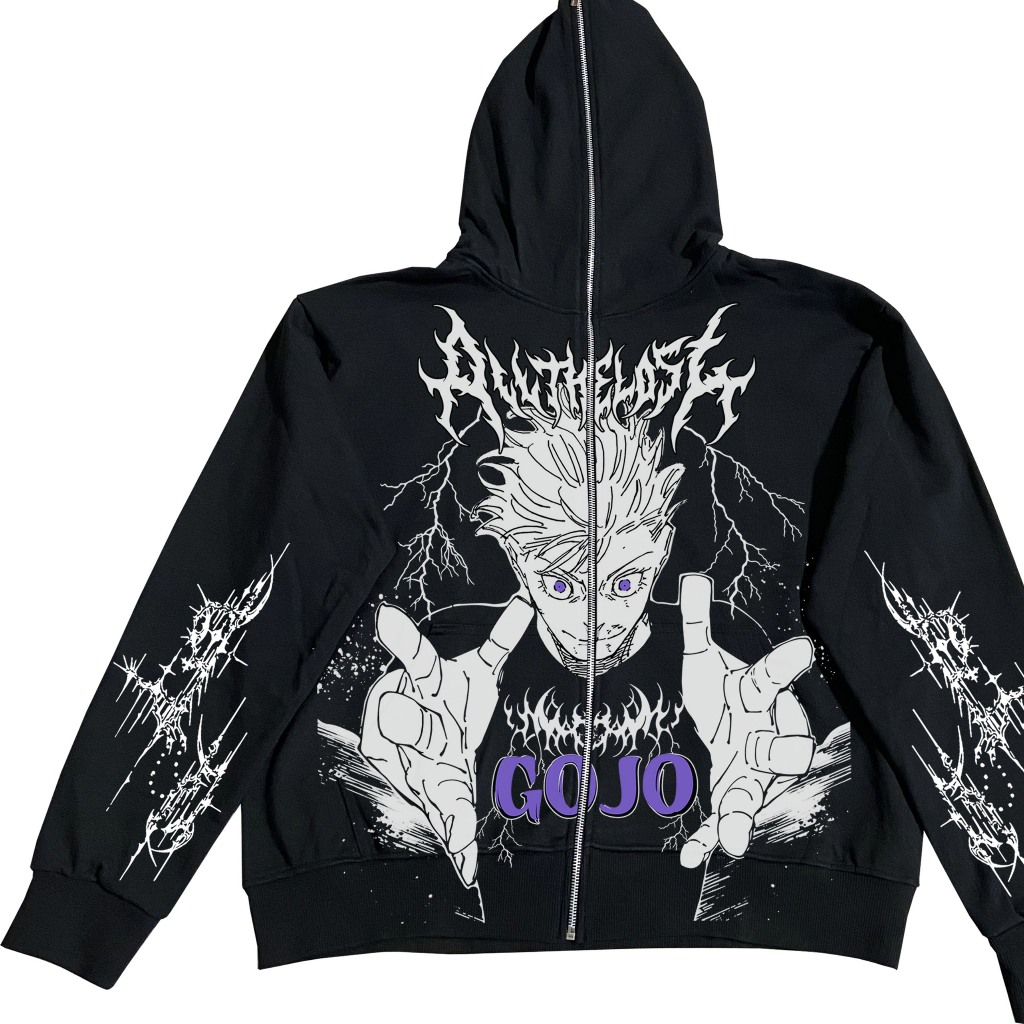 Áo Khoác Khóa Zipper Gojo Satoru Jujutsu Kaisen UNISEX Shadow ver1
