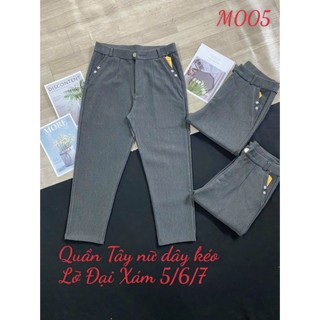   Size đại  Quần Kaki Nữ Dáng Lỡ 9 Tấc Hàng Cotton Mềm Mịn Co Giãn Mạnh Suông Lai Dây Kéo Nút Gài 