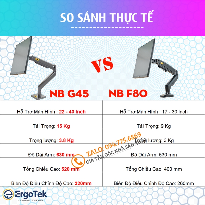 Giá Treo Màn Hình NB G45 22" - 40" / Giá Treo - Tay Arm Đỡ Màn Hình Máy Tính G45