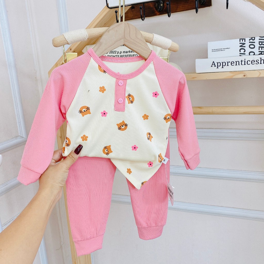 Bộ Quần Áo Thu Đông Dài Tay in hình thú ngộ nghĩnh, chất thun tăm mềm mịn, co giãn cho bé trai, bé gái BD112