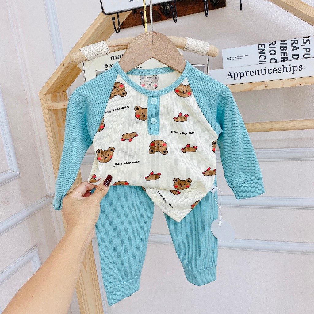 Bộ Quần Áo Thu Đông Dài Tay in hình thú ngộ nghĩnh, chất thun tăm mềm mịn, co giãn cho bé trai, bé gái BD112