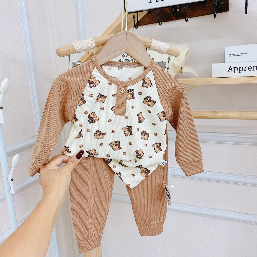 Bộ Quần Áo Thu Đông Dài Tay in hình thú ngộ nghĩnh, chất thun tăm mềm mịn, co giãn cho bé trai, bé gái BD112