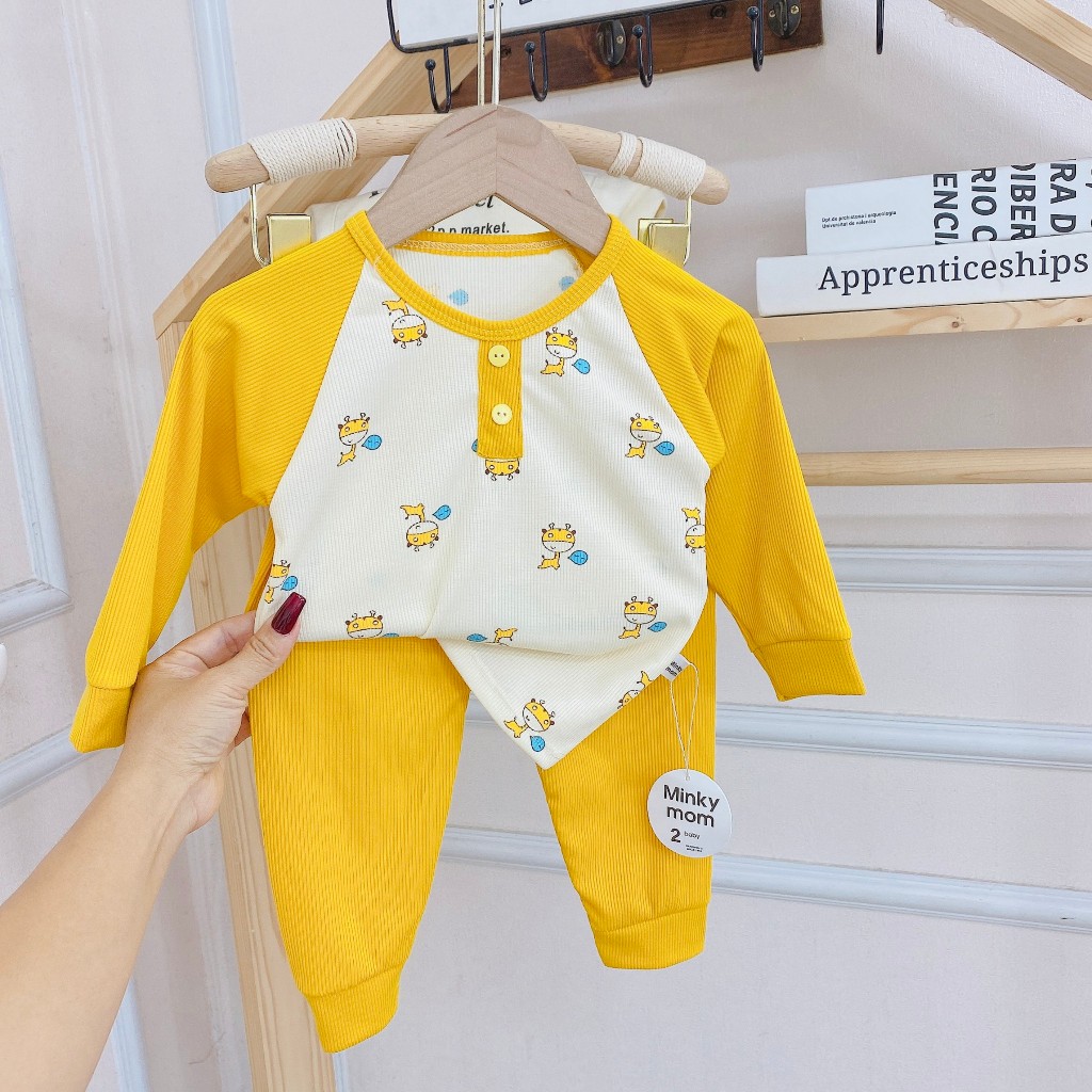 Bộ Quần Áo Thu Đông Dài Tay in hình thú ngộ nghĩnh, chất thun tăm mềm mịn, co giãn cho bé trai, bé gái BD112