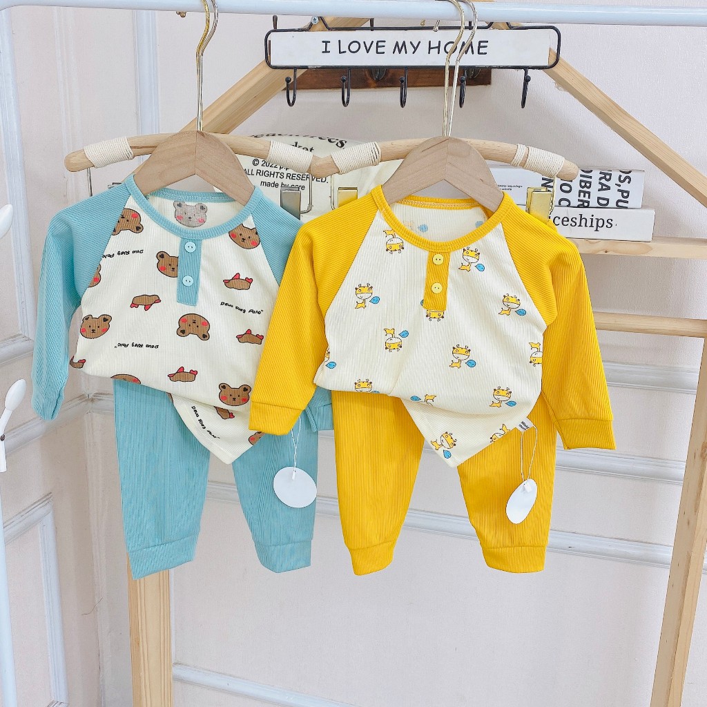 Bộ Quần Áo Thu Đông Dài Tay in hình thú ngộ nghĩnh, chất thun tăm mềm mịn, co giãn cho bé trai, bé gái BD112