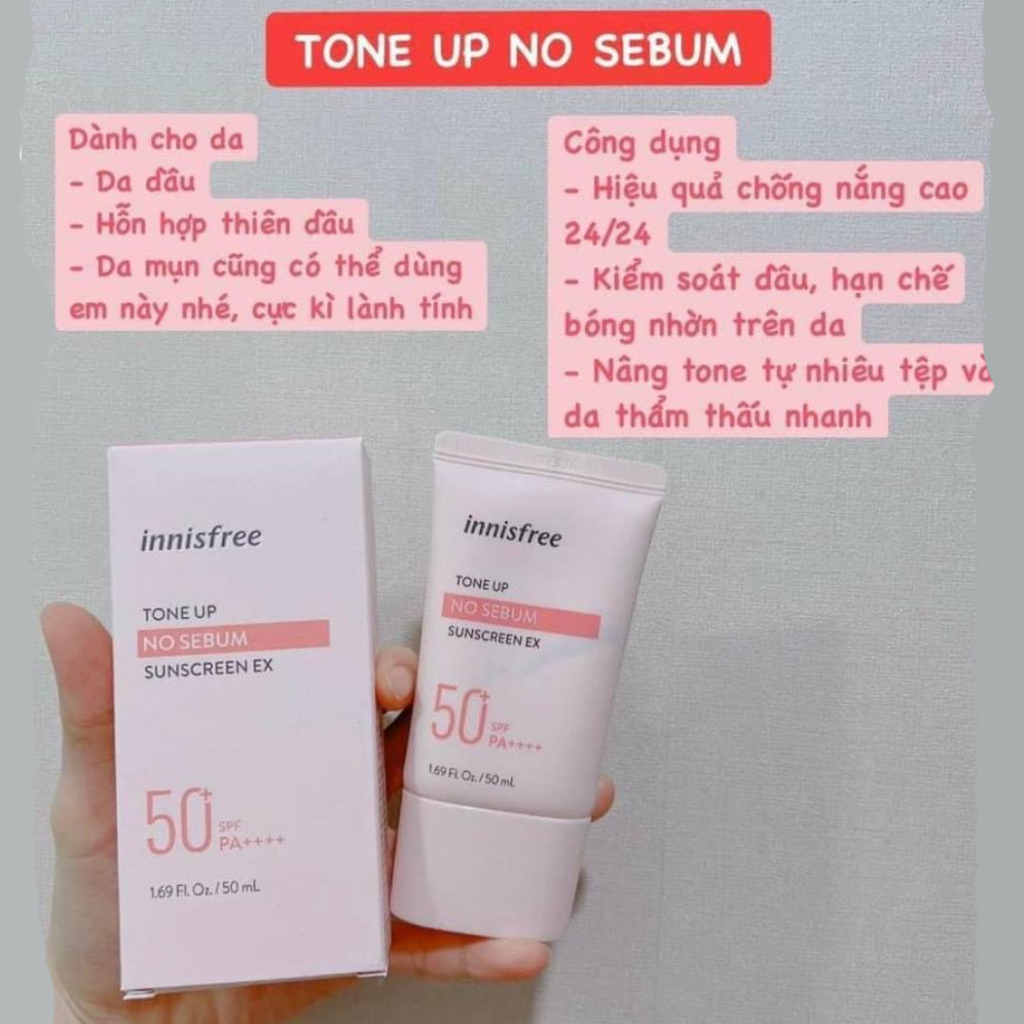 Kem chống nắng Innisfree no sebum, kem chống nắng nâng tone, nhanh khô, không bết rít SPF50/PA+++ 50ml