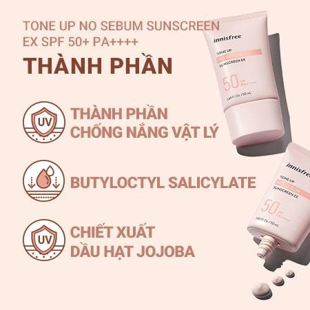 Kem chống nắng Innisfree no sebum, kem chống nắng nâng tone, nhanh khô, không bết rít SPF50/PA+++ 50ml