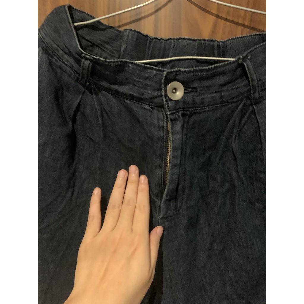 Pass quần bò denim ống rộng culottes màu xanh đậm chất mềm mịn dài 89cm eo 75-80cm cho nữ từ 53-56kg có đính kèm video