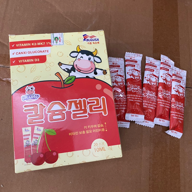 Thạch canxi hữu cơ cho bé Dr Cow Calci Organic Jelly 20 gói dùng cho trẻ cần bổ sung Canxi D3K2 MK7 phát triển chiều cao