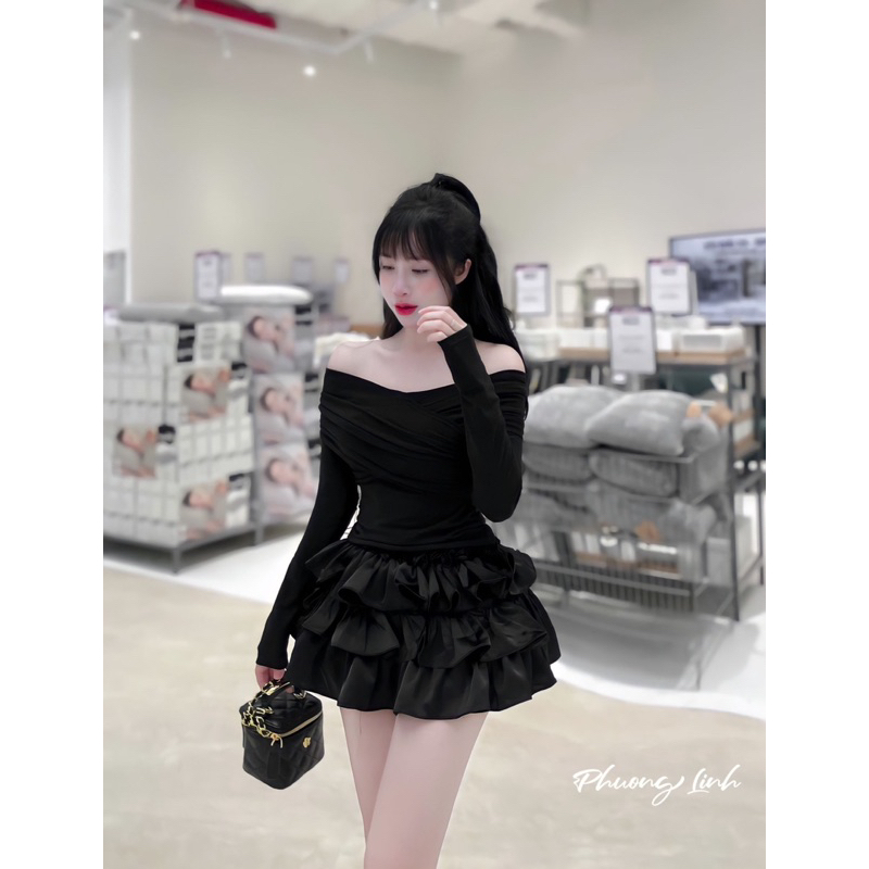 Set Chân Váy Lụa + Áo Trễ Vai Xinh Lắm Ạ