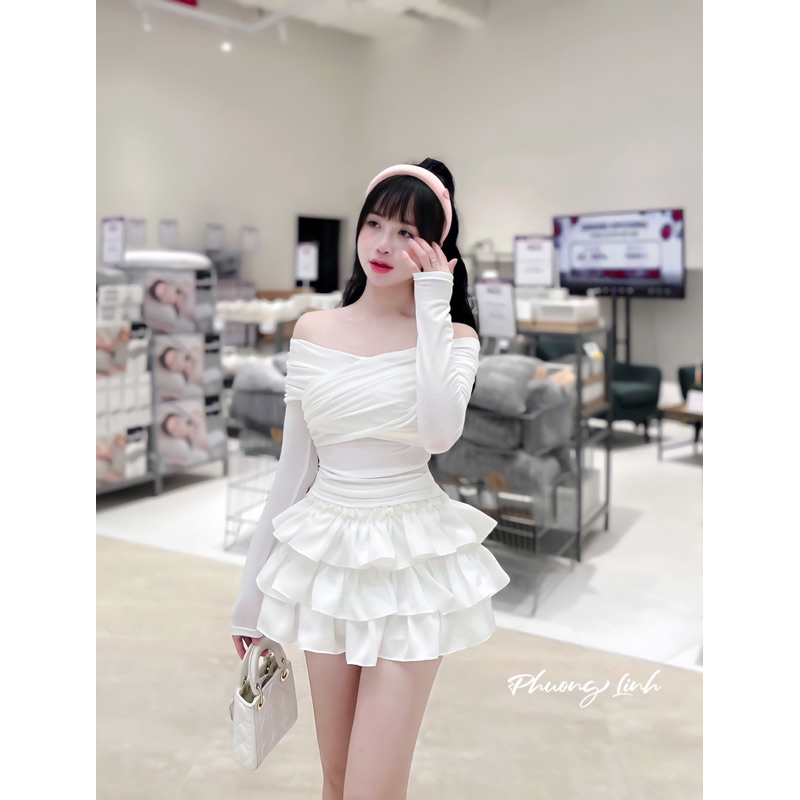 Set Chân Váy Lụa + Áo Trễ Vai Xinh Lắm Ạ