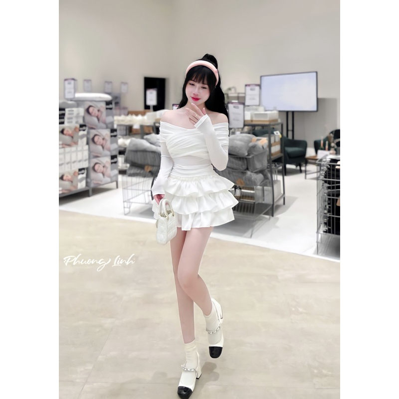 Set Chân Váy Lụa + Áo Trễ Vai Xinh Lắm Ạ