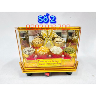 Hộp ngũ cốc phong thủy 5 loại đậu có đèn - Ngũ cốc may mắn - Phúc sinh Tài Đức - Mã đáo thành công 27cm - 20cm - 16cm