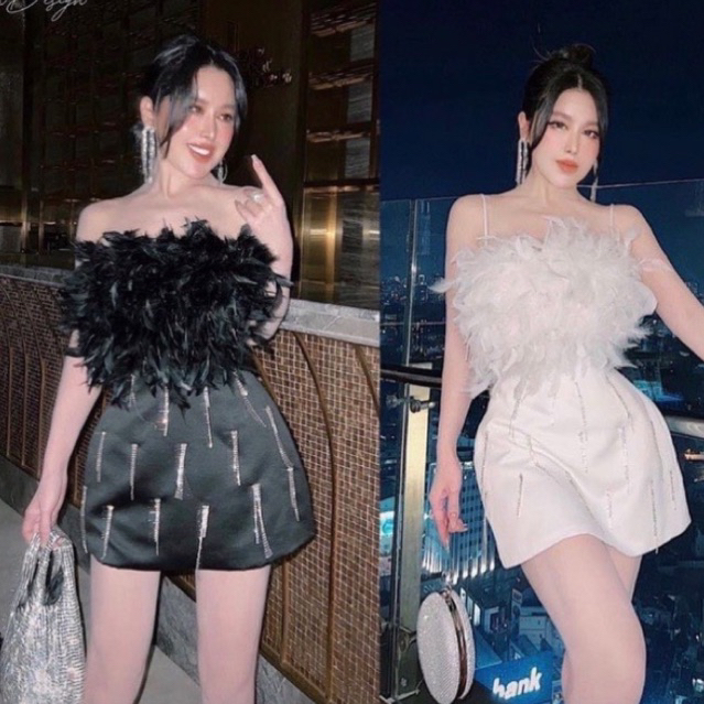 Đầm DÂY PHỐI LÔNG VŨ ĐÍNH KẾT ĐÁ CAO CẤP VẢI ĐẸP HÀNG THIẾT KẾ