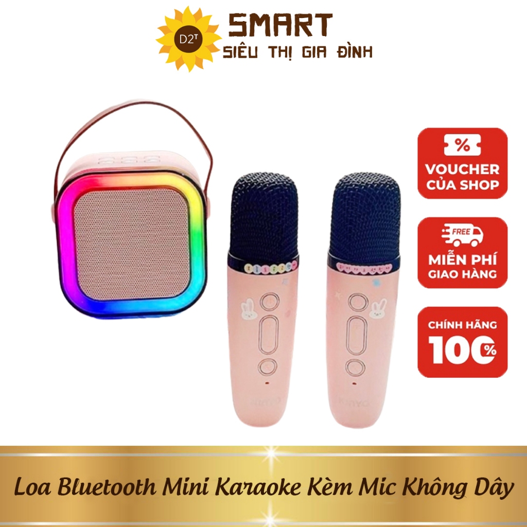 Loa Bluetooth Mini Karaoke Có Đèn Led Kèm Mic Không Dây Dễ Thương Chống Thấm Nước Hát Siêu Êm