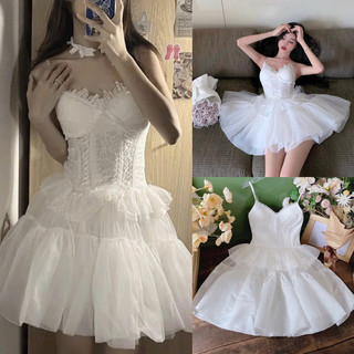 Đầm midi trắng ren hoa đuôi cá