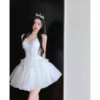 ĐẦM MIDI TRẮNG REN HOA ĐUÔI CÁ