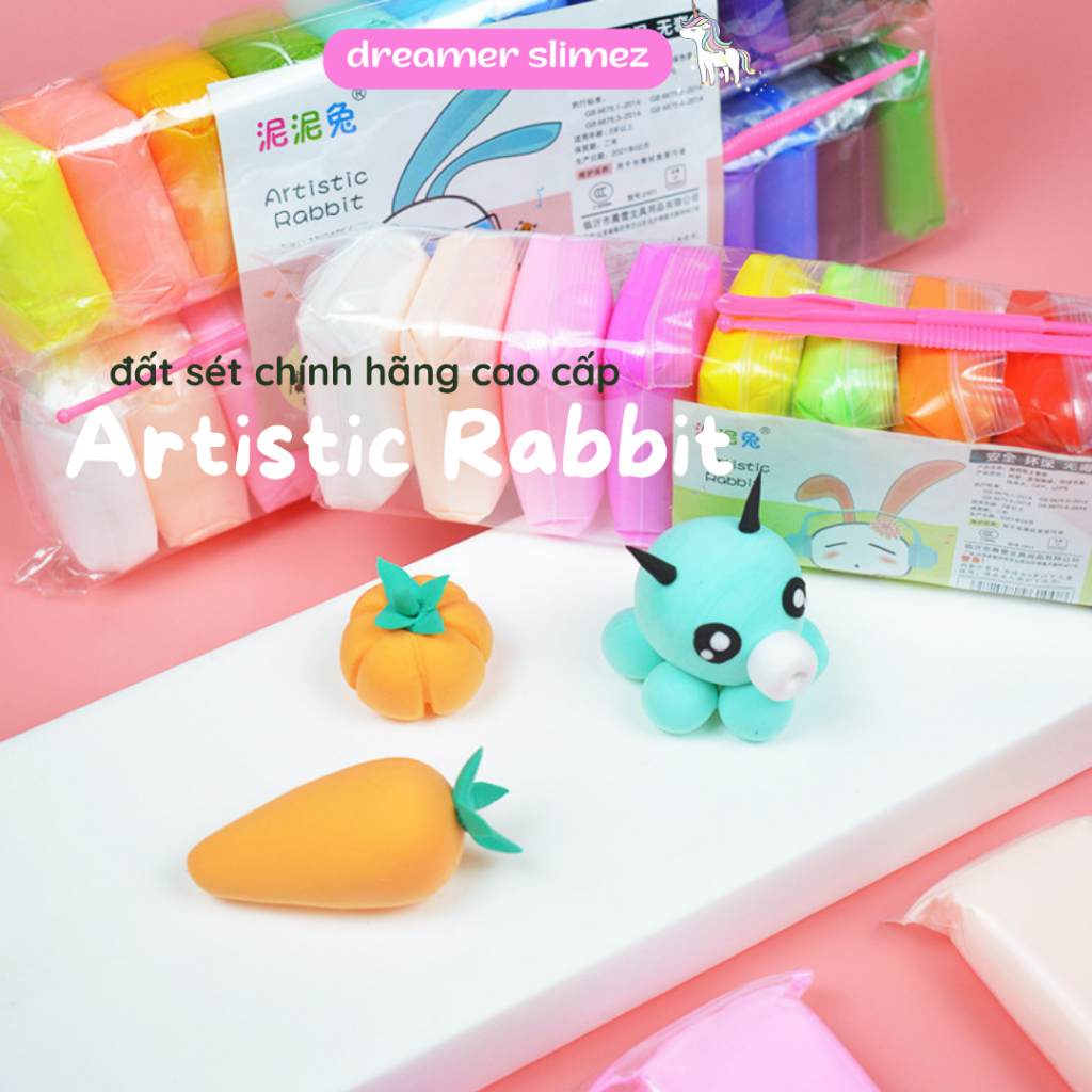 COMBO 12 MÀU ĐẤT SÉT TỰ KHÔ AN TOÀN CHÍNH HÃNG ARTISTIC RABBIT CHO BÉ - nặn hình siêu nhẹ giá rẻ super clay nhiều màu