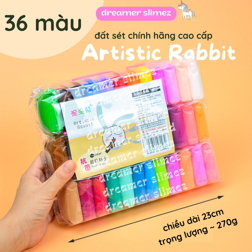 COMBO 12 MÀU ĐẤT SÉT TỰ KHÔ AN TOÀN CHÍNH HÃNG ARTISTIC RABBIT CHO BÉ - nặn hình siêu nhẹ giá rẻ super clay nhiều màu