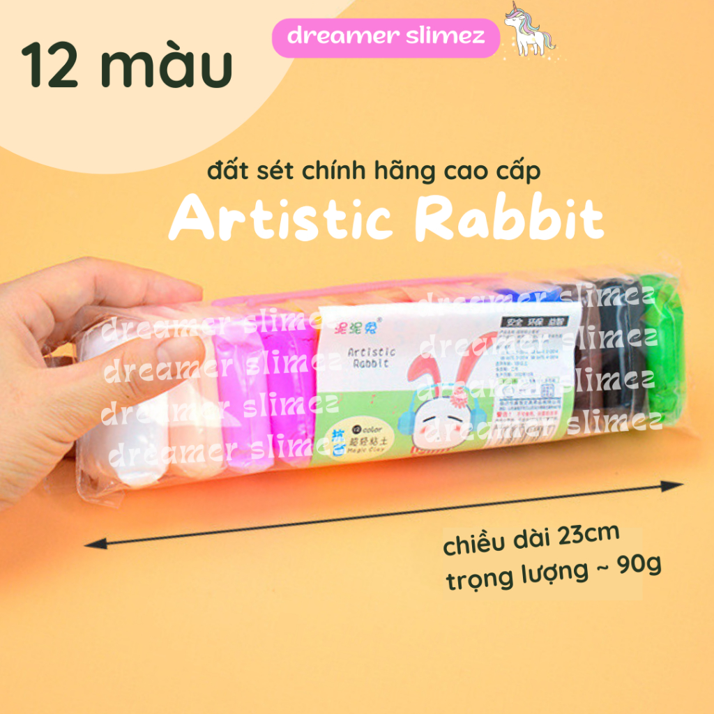 COMBO 12 MÀU ĐẤT SÉT TỰ KHÔ AN TOÀN CHÍNH HÃNG ARTISTIC RABBIT CHO BÉ - nặn hình siêu nhẹ giá rẻ super clay nhiều màu