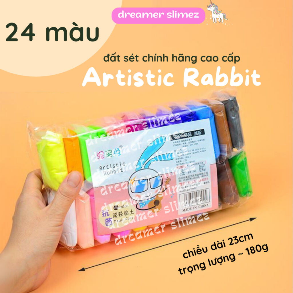 COMBO 12 MÀU ĐẤT SÉT TỰ KHÔ AN TOÀN CHÍNH HÃNG ARTISTIC RABBIT CHO BÉ - nặn hình siêu nhẹ giá rẻ super clay nhiều màu