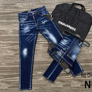 Quần jean dsquared2 xanh chữ icon đen vẩy sơn quần bò dsq chấm sơn xanh sáng chất co giãn phối ống loang đẹp