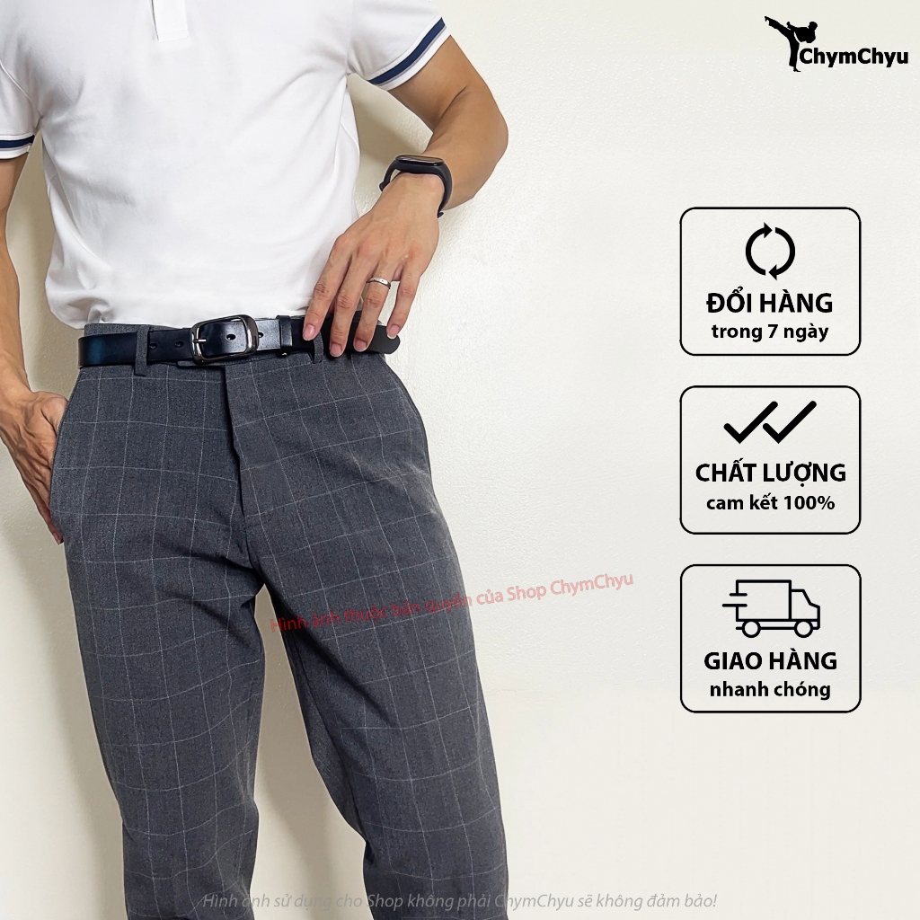 Quần Tây Nam Cao Cấp ChymChyu Màu Ghi Xám Đậm Kẻ Caro