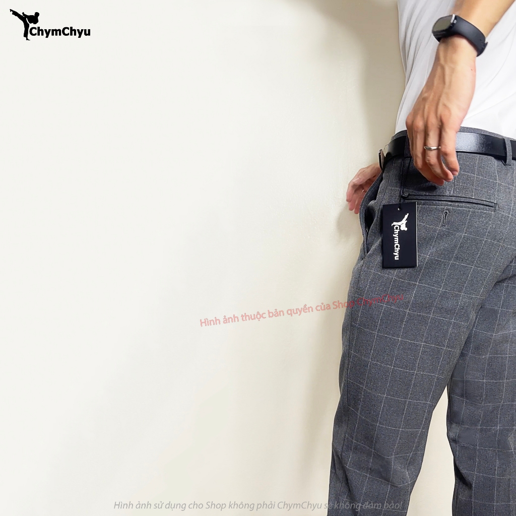 Quần Tây Nam Cao Cấp ChymChyu Màu Ghi Xám Đậm Kẻ Caro