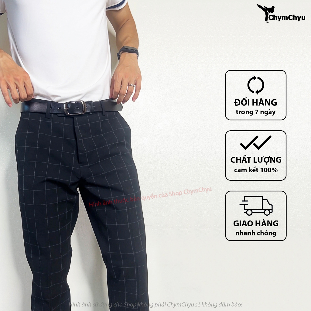Quần Tây Nam Cao Cấp Màu Đen Kẻ Caro Công Sở ChymChyu