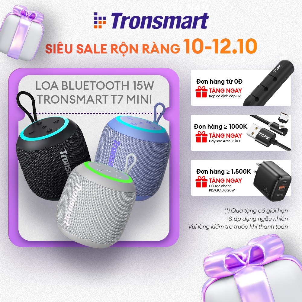 Loa Bluetooth Tronsmart T7 Mini | Công suất 15W | Âm thanh siêu trầm | Chống nước IPX7 | BH 12 Tháng