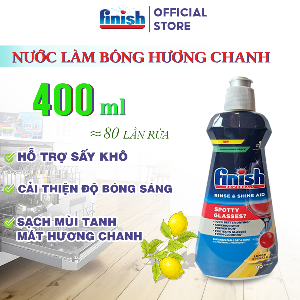 Nước Làm Bóng Bát Đĩa Finish Tạo Độ Sáng Bóng Hoàn Hảo Ngăn Đốm Nước Nhập Khẩu Chính Hãng Chai 800ml, 500ml, 400ml
