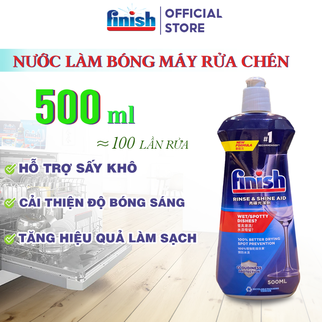 Nước Làm Bóng Bát Đĩa Finish Tạo Độ Sáng Bóng Hoàn Hảo Ngăn Đốm Nước Nhập Khẩu Chính Hãng Chai 800ml, 500ml, 400ml