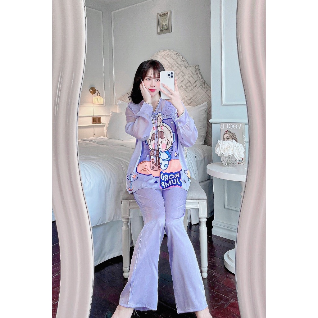 Bộ ngủ tiểu thư tay dài phối ren siêu dễ thương , ngọt ngào quyến rũ siêu xinh