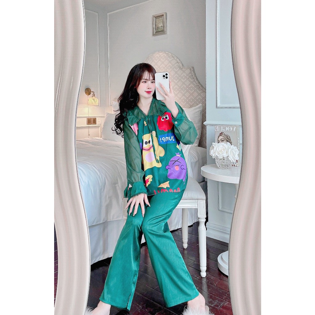 Bộ ngủ tiểu thư tay dài phối ren siêu dễ thương , ngọt ngào quyến rũ siêu xinh