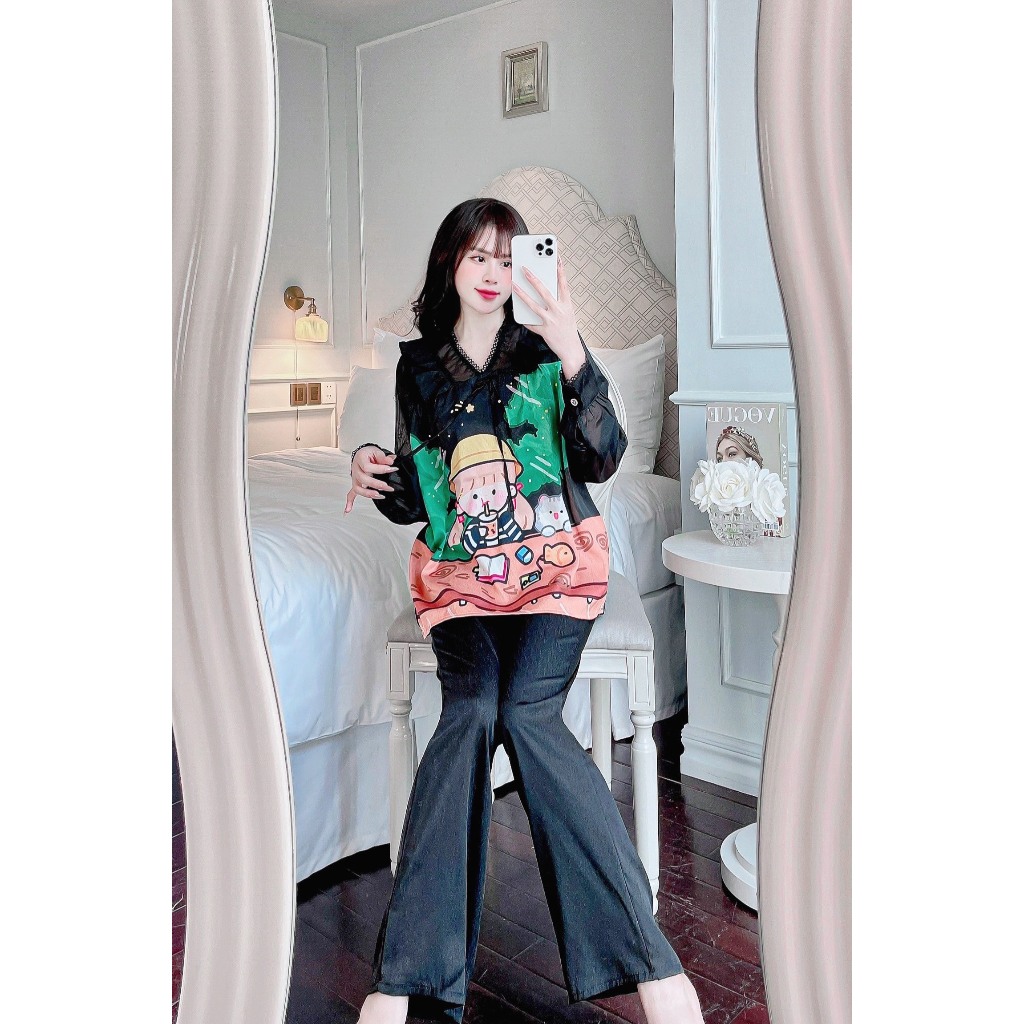 Bộ ngủ tiểu thư tay dài phối ren siêu dễ thương , ngọt ngào quyến rũ siêu xinh