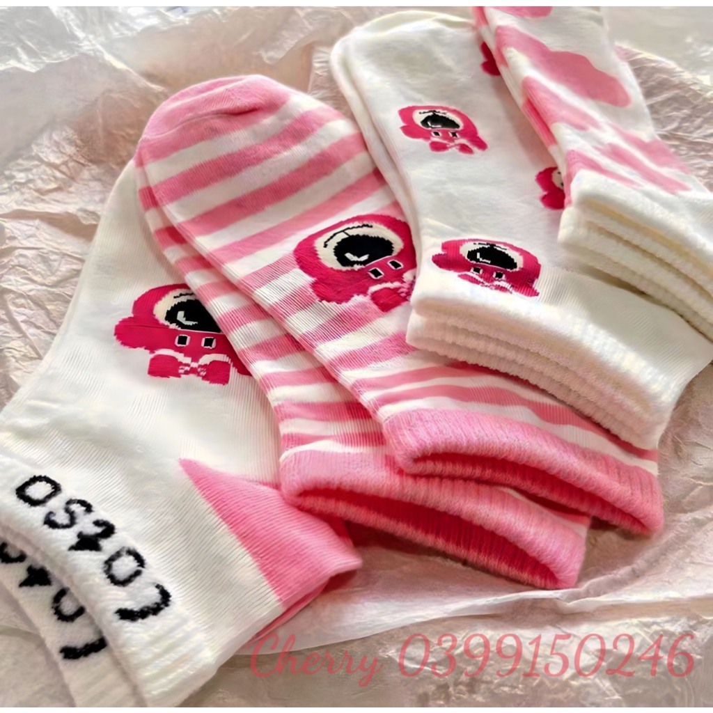 Tất vớ cổ thấp họa tiết gấu dâu hồng lotso dễ thương ngọt ngào nữ đẹp hàn quốc
