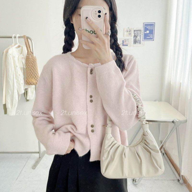 Áo Khoác Cardigan cho nữ có cúc bông hoa, Áo Cadigan dài tay chất vải mịn dày dặn phong cách tiểu thư 2T UNIEX p75