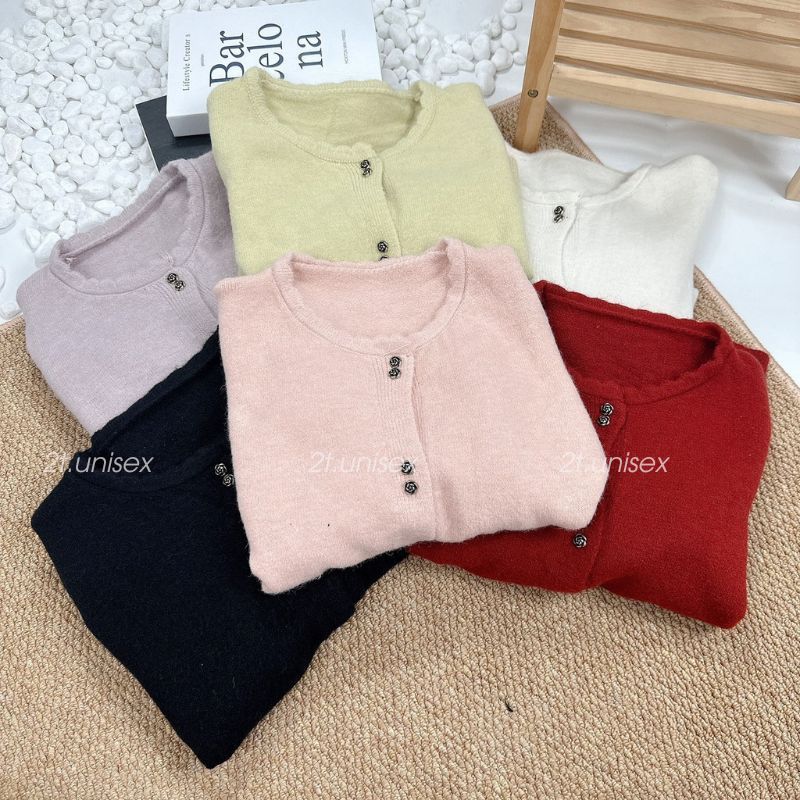 Áo Khoác Cardigan cho nữ có cúc bông hoa, Áo Cadigan dài tay chất vải mịn dày dặn phong cách tiểu thư 2T UNIEX p75