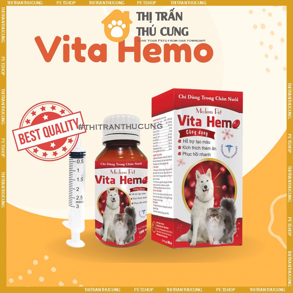 Dung dịch uống bổ máu Vita Hemo 100ml - Vitamin tăng cảm giác thèm ăn cho chó mèo