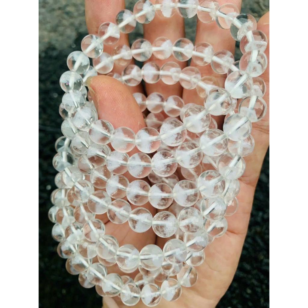 Vòng tay đá thach anh ưu linh trắng vân kim tự tháp kiểm định