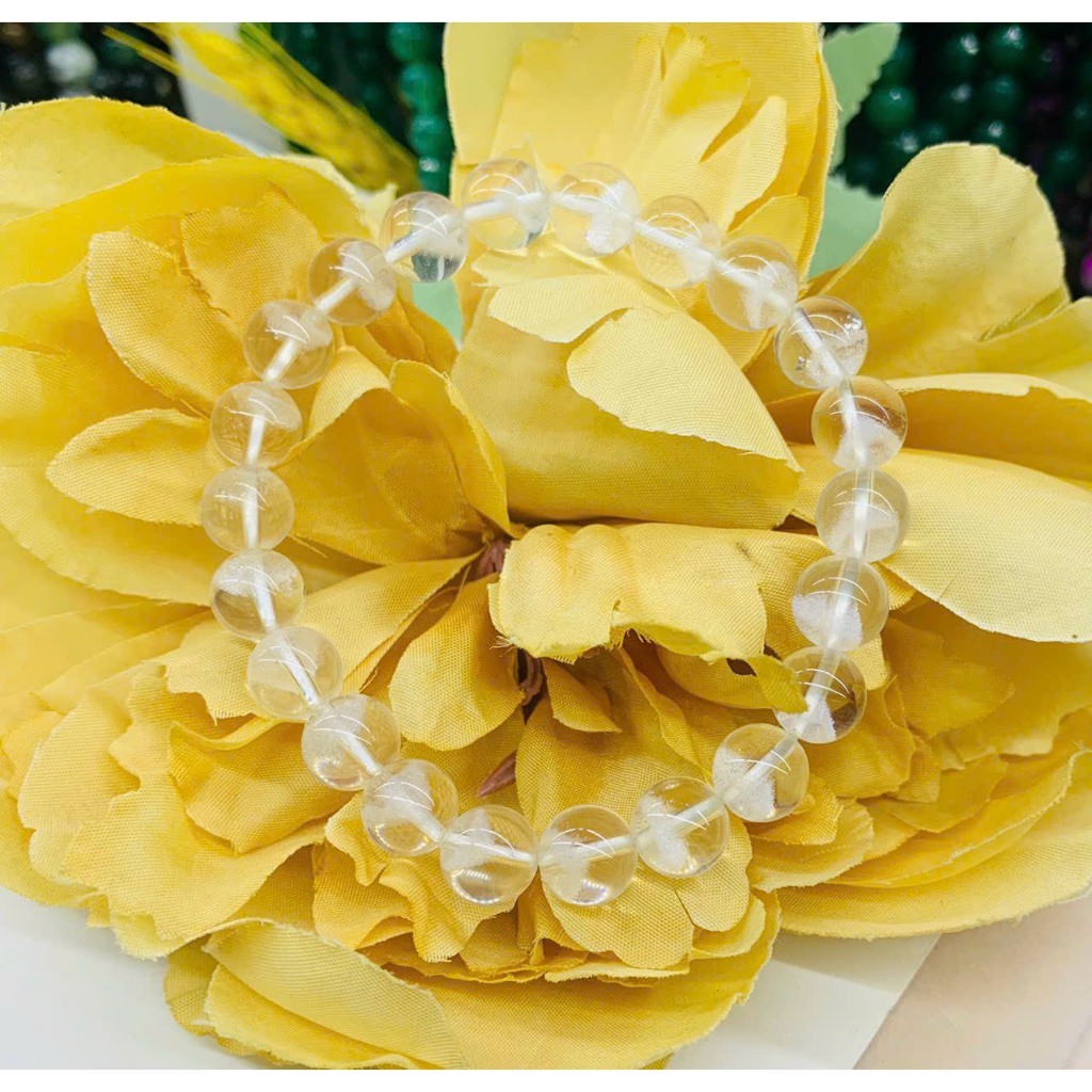 Vòng tay đá thach anh ưu linh trắng vân kim tự tháp kiểm định