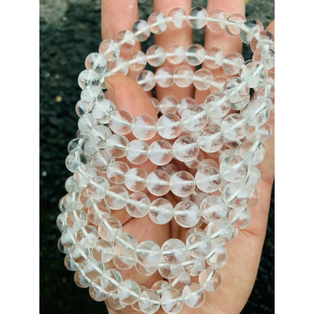 Vòng tay đá thach anh ưu linh trắng vân kim tự tháp kiểm định