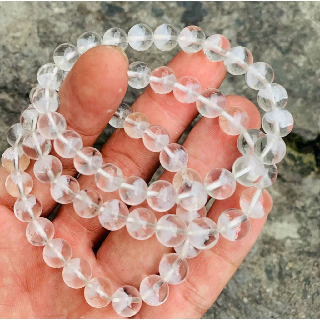 Vòng tay đá thach anh ưu linh trắng vân kim tự tháp kiểm định