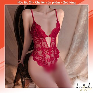 Bodysuit ren hở đũng phối nơ sau sexy - b70