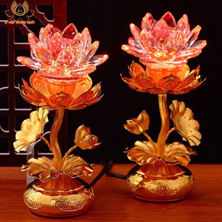 [HÀNG SẴN] CẶP 2 CÂY ĐÈN LED HOA SEN PHA LÊ THỜ CÚNG TRANG TRÍ