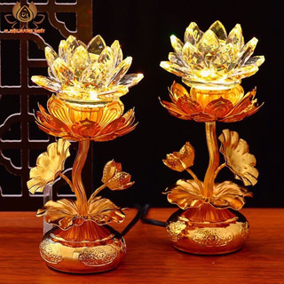 Cặp 2 cây đèn led hoa sen pha lê thờ cúng trang trí