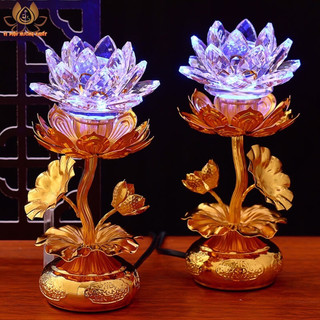 [HÀNG SẴN] CẶP 2 CÂY ĐÈN LED HOA SEN PHA LÊ THỜ CÚNG TRANG TRÍ