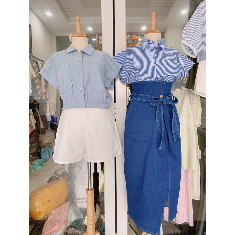 Áo sơmi croptop chun eo siêu xinh